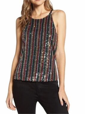 Sanctuary Sequin Blouse Top Shirt Metallic Multicolor L